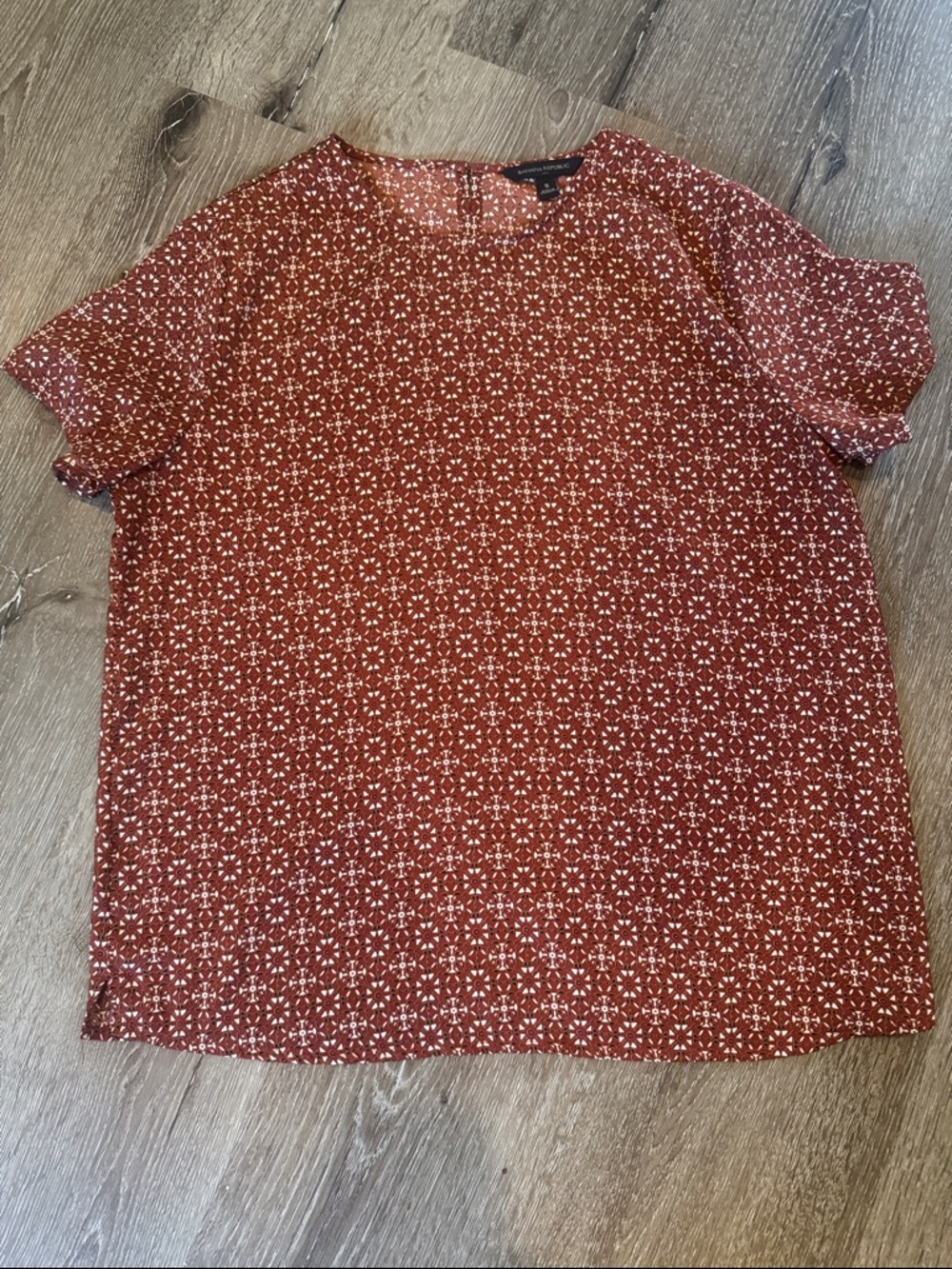 Banana Republic Rust Red Short Sleeve Printed Blouse